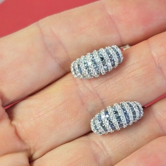 925 Sterling Silver Earrings with Natural Sapphire & White Topaz Gemstone - Picture 4 of 6